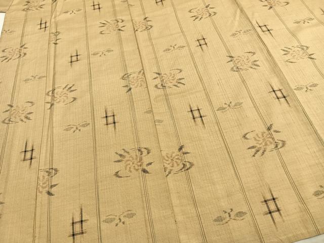 平和屋着物▽上質な紬 単衣 花蝶間道 正絹 逸品 AABA7799fy