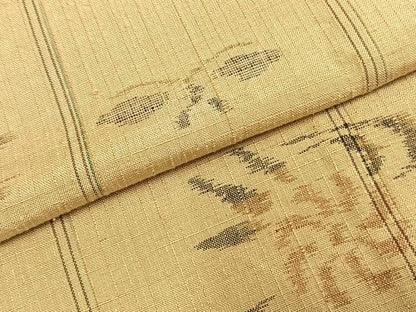 平和屋着物▽上質な紬 単衣 花蝶間道 正絹 逸品 AABA7799fy