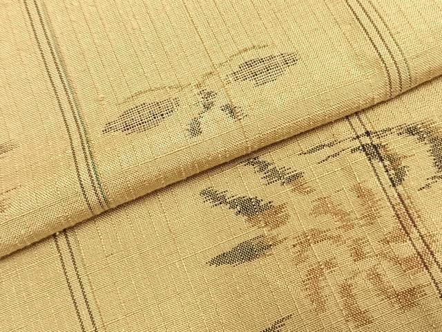 平和屋着物▽上質な紬 単衣 花蝶間道 正絹 逸品 AABA7799fy