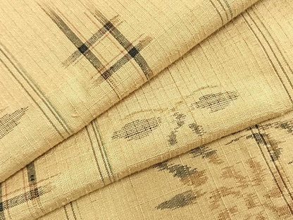 平和屋着物▽上質な紬 単衣 花蝶間道 正絹 逸品 AABA7799fy