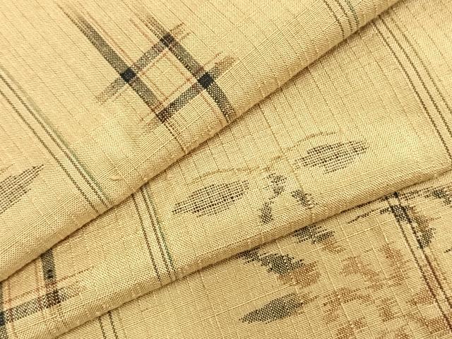 平和屋着物▽上質な紬 単衣 花蝶間道 正絹 逸品 AABA7799fy