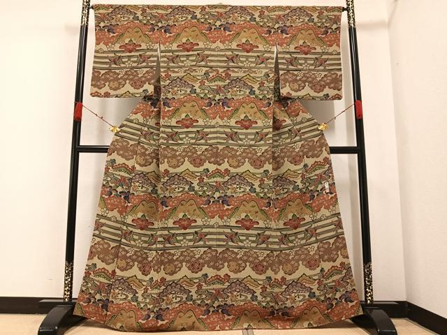 平和屋着物○西岡都巳二 紅型 訪問着 群鶴草花文 鬼