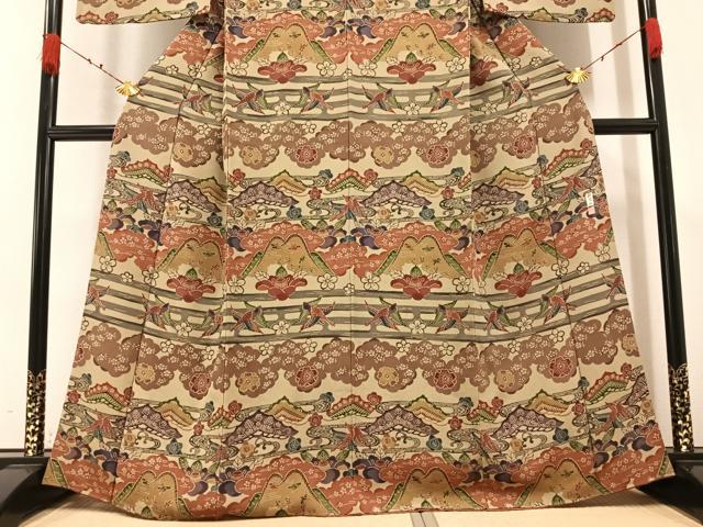 平和屋着物○西岡都巳二 紅型 訪問着 群鶴草花文 鬼