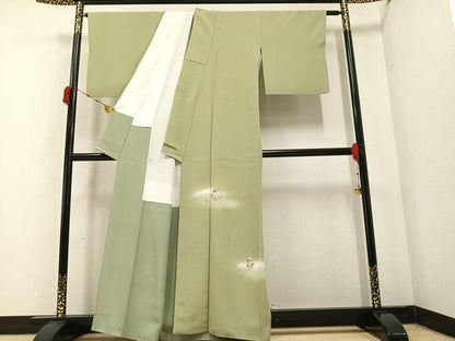 平和屋着物●訪問着 刺繍 草花文 暈し染め 金銀糸 正絹 逸品 AABA7807ph