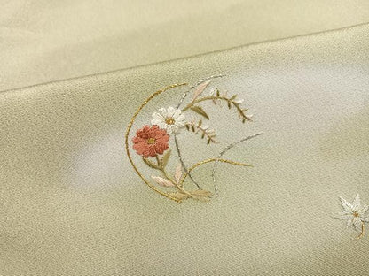 平和屋着物●訪問着 刺繍 草花文 暈し染め 金銀糸 正絹 逸品 AABA7807ph