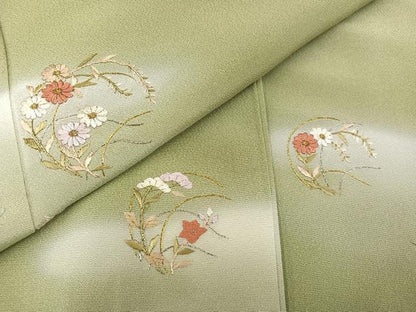 平和屋着物●訪問着 刺繍 草花文 暈し染め 金銀糸 正絹 逸品 AABA7807ph