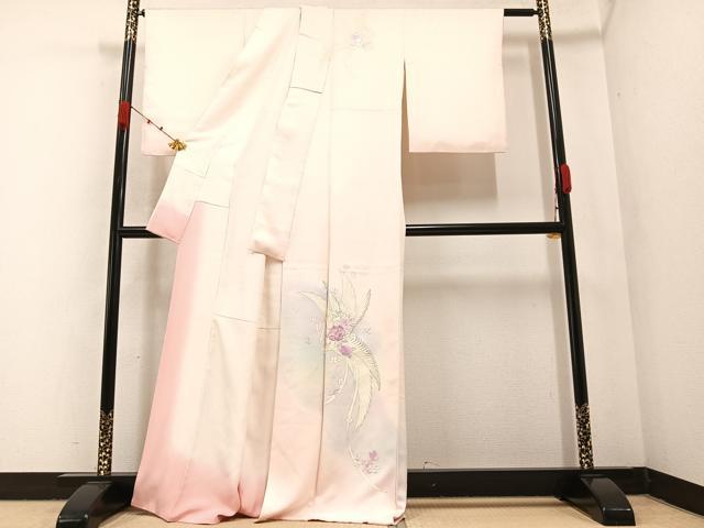 平和屋着物●訪問着 刺繍 飛鳥花文 暈し染め 正絹 逸品 AABA7823ph