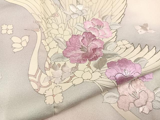 平和屋着物●訪問着 刺繍 飛鳥花文 暈し染め 正絹 逸品 AABA7823ph