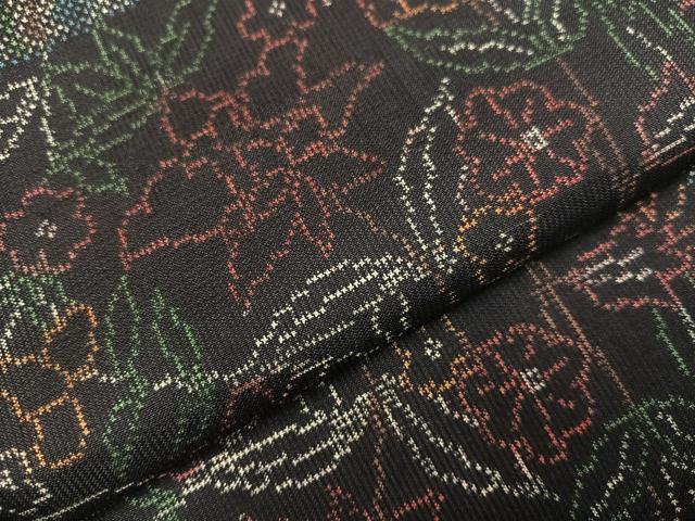 平和屋着物●本場大島紬 一元7マルキ 草花文 正絹 逸品 未使用 AABA7828ph