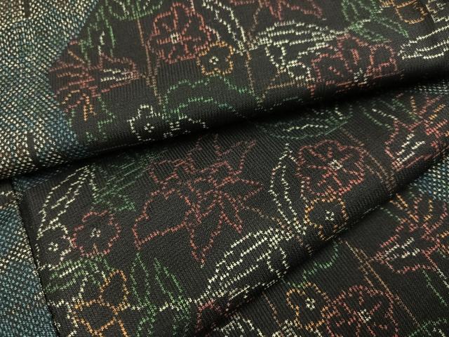 平和屋着物●本場大島紬 一元7マルキ 草花文 正絹 逸品 未使用 AABA7828ph