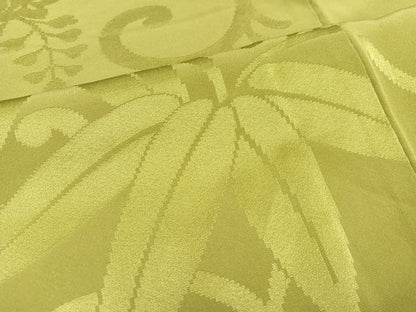 平和屋着物●上質な色無地　花唐草地紋　抹茶色　正絹　逸品　AABA7855ph