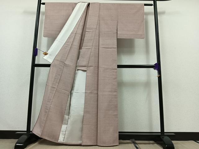 平和屋着物▽上質な紬 単衣 鴇鼠色 正絹 逸品 AABA7911jh