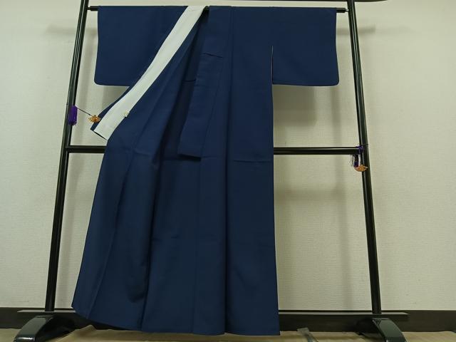 平和屋着物▽色無地　単衣　留紺色　洗える着物　AABA7913jh