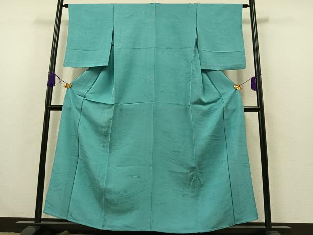 平和屋着物▽上質な色無地 単衣 立波地紋 新橋色 正絹 逸品 AABA7914jh