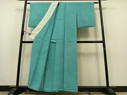 平和屋着物▽上質な色無地 単衣 立波地紋 新橋色 正絹 逸品 AABA7914jh