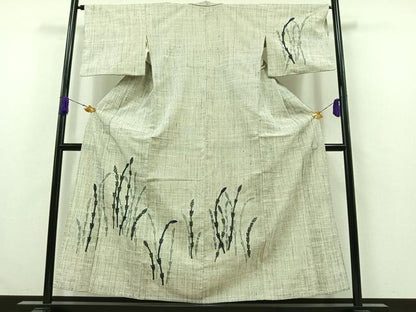 平和屋着物▽訪問着 単衣 紬地 パッチワーク 土筆 正絹 逸品 AABA7916jh