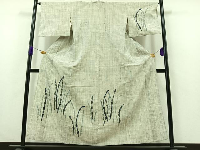 平和屋着物▽訪問着 単衣 紬地 パッチワーク 土筆 正絹 逸品 AABA7916jh