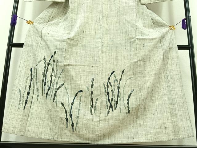 平和屋着物▽訪問着 単衣 紬地 パッチワーク 土筆 正絹 逸品 AABA7916jh