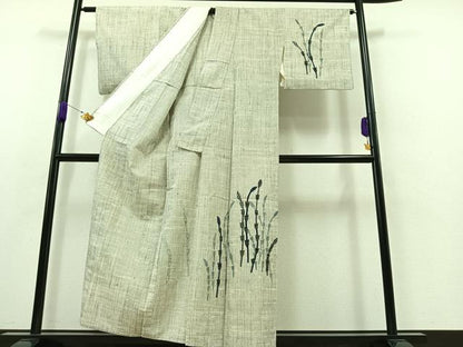平和屋着物▽訪問着 単衣 紬地 パッチワーク 土筆 正絹 逸品 AABA7916jh