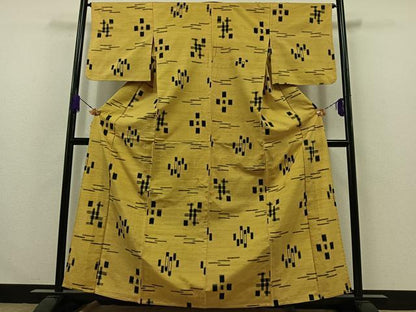 平和屋着物▽上質な紬 単衣 絣柄 正絹 逸品 AABA7917jh