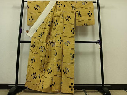平和屋着物▽上質な紬 単衣 絣柄 正絹 逸品 AABA7917jh
