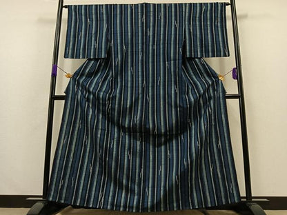 平和屋着物▽上質な紬 単衣 縞 鈴乃屋扱い 正絹 逸品 AABA7918jh