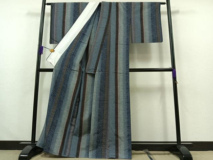 平和屋着物▽上質な紬 単衣 枝葉文 正絹 逸品 AABA7919jh