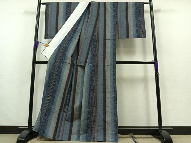 平和屋着物▽上質な紬 単衣 枝葉文 正絹 逸品 AABA7919jh