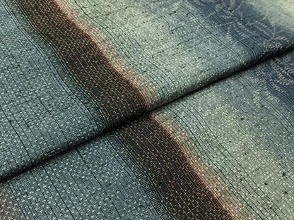 平和屋着物▽上質な紬 単衣 枝葉文 正絹 逸品 AABA7919jh