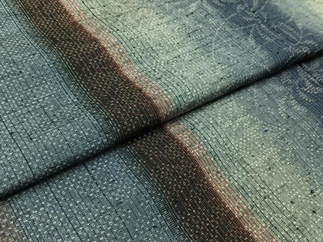 平和屋着物▽上質な紬 単衣 枝葉文 正絹 逸品 AABA7919jh