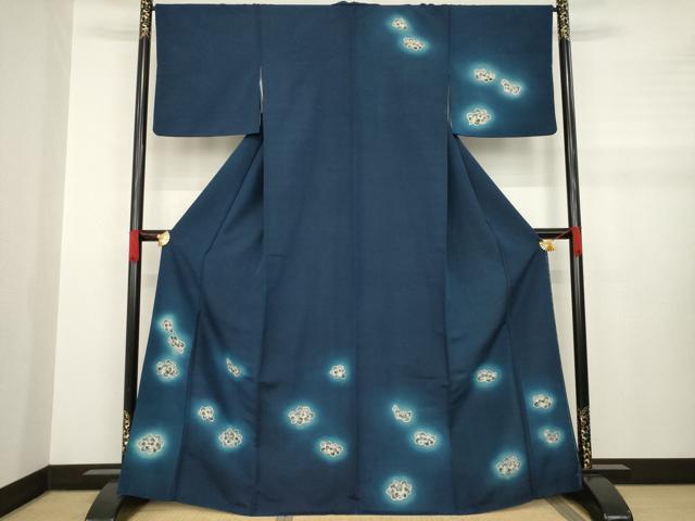 平和屋着物●訪問着 藍 舞花文 暈し染め AABA7923ck