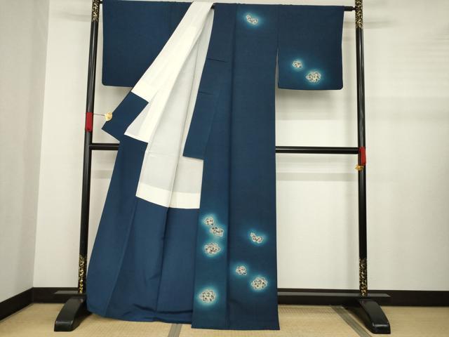 平和屋着物●訪問着 藍 舞花文 暈し染め AABA7923ck