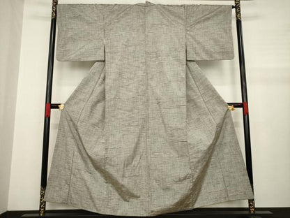 平和屋着物●上質な紬　段違い文　めがね織　正絹　逸品　AABA7924ck