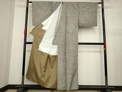 平和屋着物●上質な紬　段違い文　めがね織　正絹　逸品　AABA7924ck
