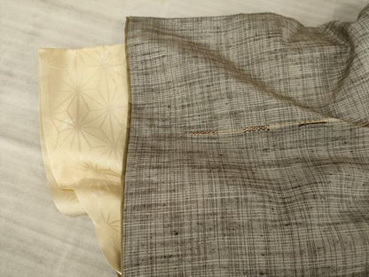 平和屋着物●上質な紬　段違い文　めがね織　正絹　逸品　AABA7924ck