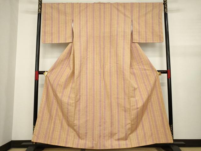 平和屋着物●上質な紬 縞 正絹 逸品 AABA7933ck