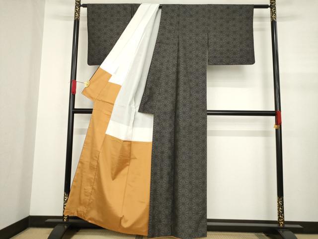 平和屋着物●本場大島紬　麻の葉文様　正絹　逸品　AABA7938ck