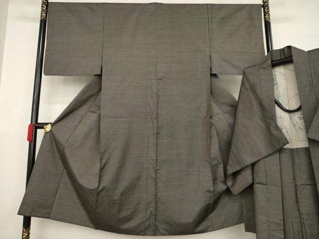 平和屋着物●男性 本場大島紬 アンサンブル 格子 正絹 逸品 AABA7940ck
