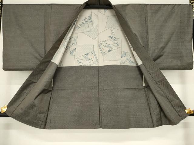平和屋着物●男性 本場大島紬 アンサンブル 格子 正絹 逸品 AABA7940ck