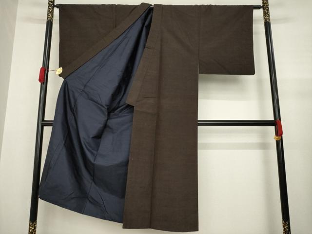 平和屋着物●男性　紬　アンサンブル　色無地　赤墨色　正絹　逸品　AABA7942ck