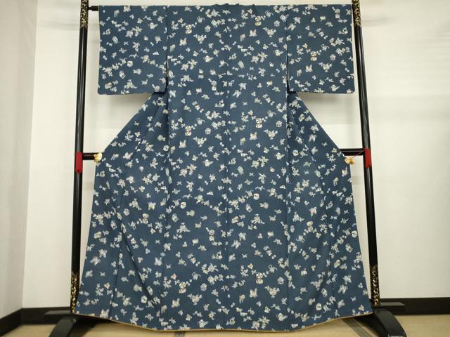 平和屋着物●上質な小紋　型染め　舞花文　正絹　逸品　AABA7953ck