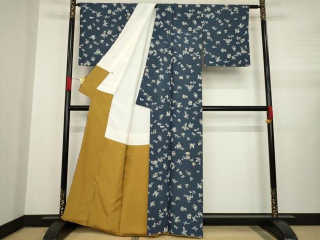 平和屋着物●上質な小紋　型染め　舞花文　正絹　逸品　AABA7953ck