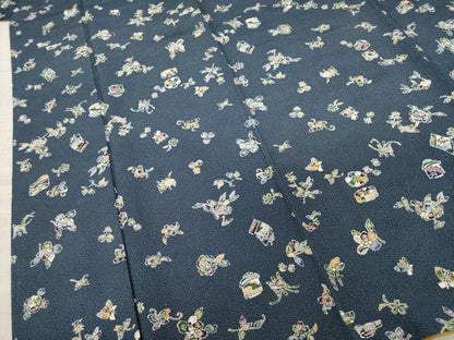 平和屋着物●上質な小紋　型染め　舞花文　正絹　逸品　AABA7953ck