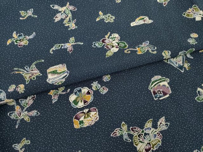 平和屋着物●上質な小紋　型染め　舞花文　正絹　逸品　AABA7953ck