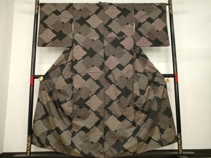平和屋着物●本場大島紬 一元7マルキ 松皮菱文 正絹 逸品 AABA7957ck