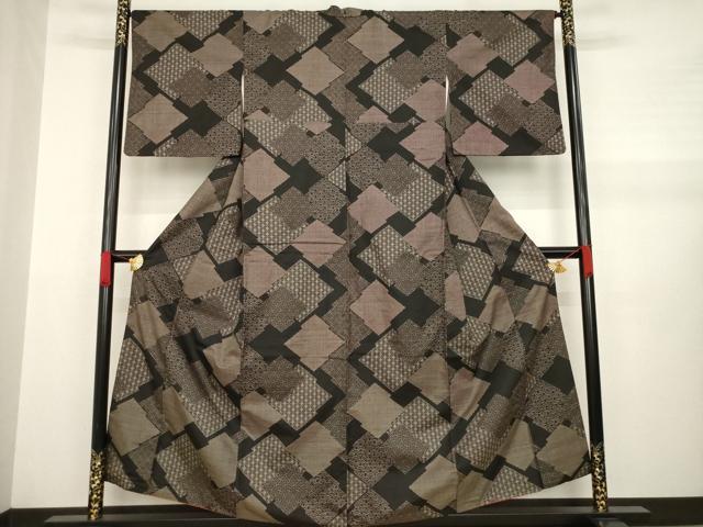 平和屋着物●本場大島紬 一元7マルキ 松皮菱文 正絹 逸品 AABA7957ck
