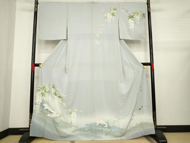 平和屋着物●染色作家　安達華生　訪問着　鯉　藤花房　正絹　逸品　AABA7958ck