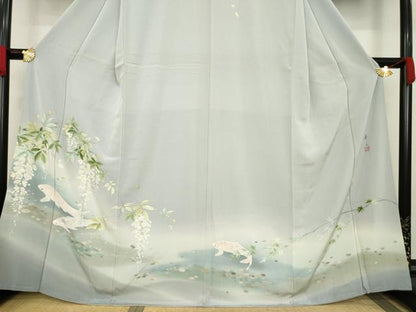 平和屋着物●染色作家　安達華生　訪問着　鯉　藤花房　正絹　逸品　AABA7958ck