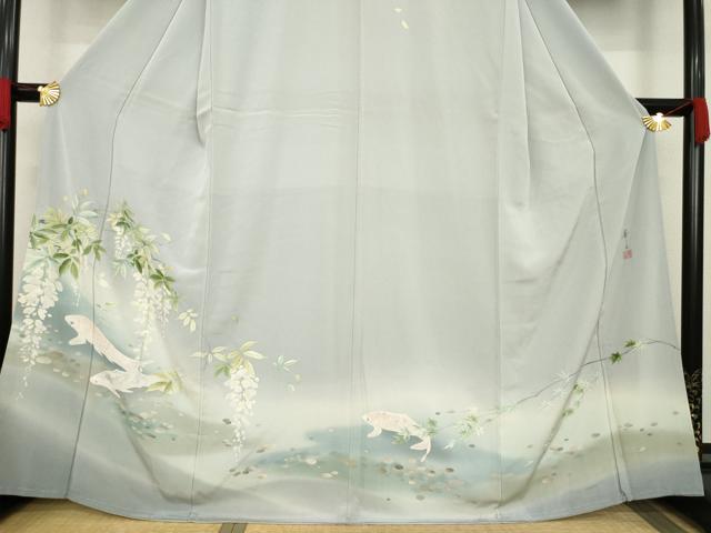 平和屋着物●染色作家　安達華生　訪問着　鯉　藤花房　正絹　逸品　AABA7958ck