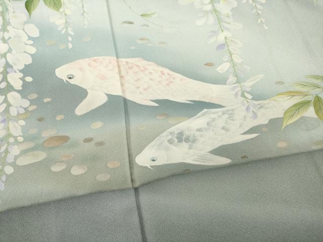 平和屋着物●染色作家　安達華生　訪問着　鯉　藤花房　正絹　逸品　AABA7958ck